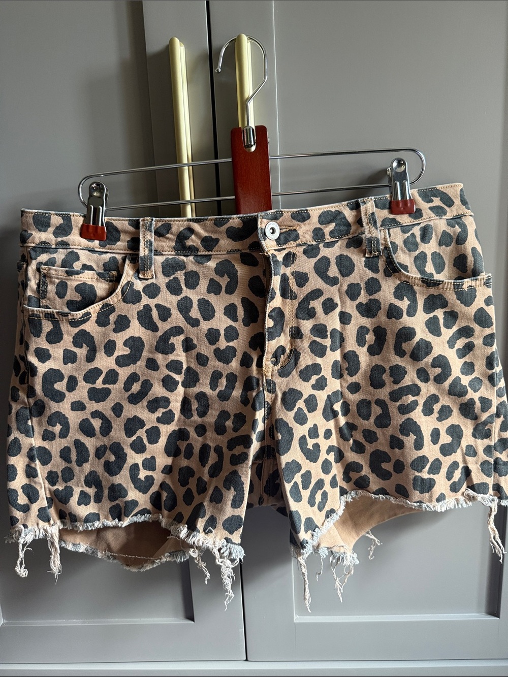 Arizona,Leopard Print Women's Denim Cut off Shorts - Tan/Black